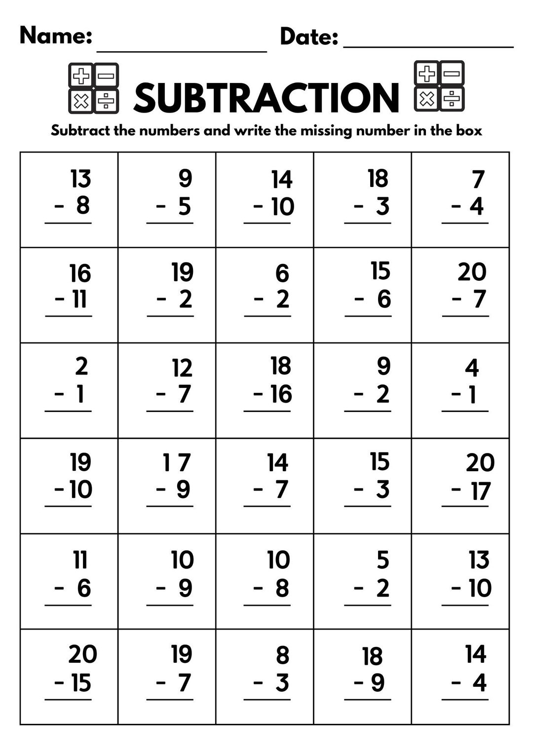 10 Printable Subtraction Fill In The Blanks Worksheets Numbers 1 20 For Kindergarten 1st Grade 2nd Grade Math Subtraction Worksheets Etsy 10 Printable Subtraction Fill In The Blanks Worksheets Numbers 1 20 For Kindergarten 1st Grade 2nd Grade Math Subtraction Worksheets Etsy
