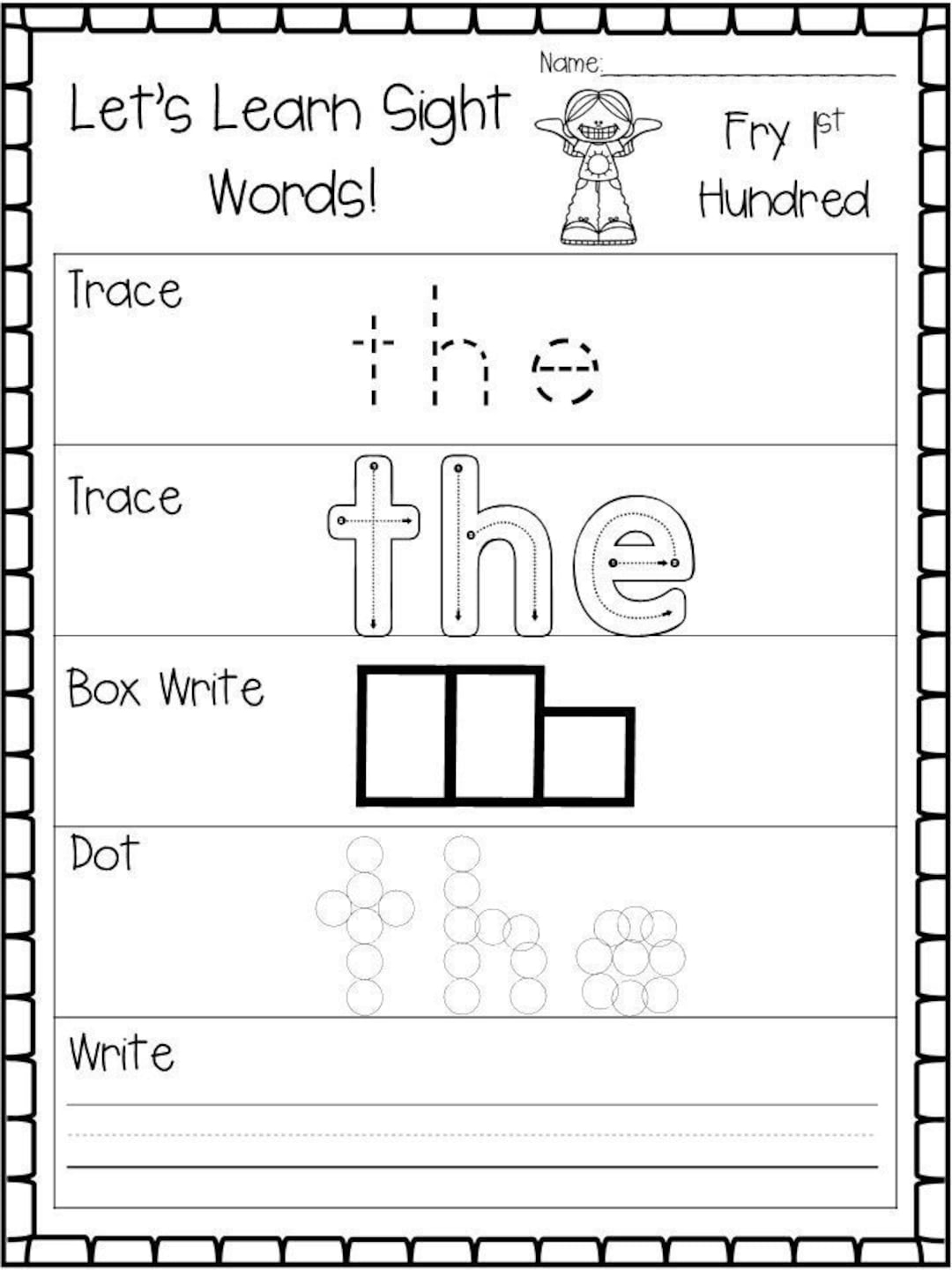 100 Printable Let S Learn Fry 1st Hundred Sight Words Worksheets Kindergarten 1st Grade Handwriting And Spelling Activity Etsy Hong Kong