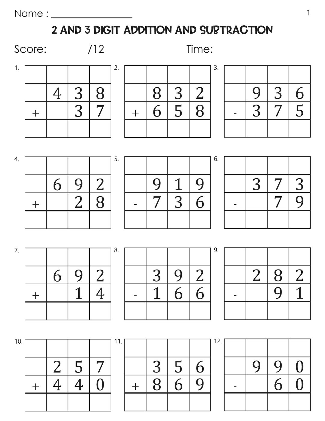 100 Two And Three Digit Mixed Addition And Subtraction With Grid Worksheets Etsy Spring 3 Digit Addition And Subtraction With Without Regrouping Worksheets Made By Teachers