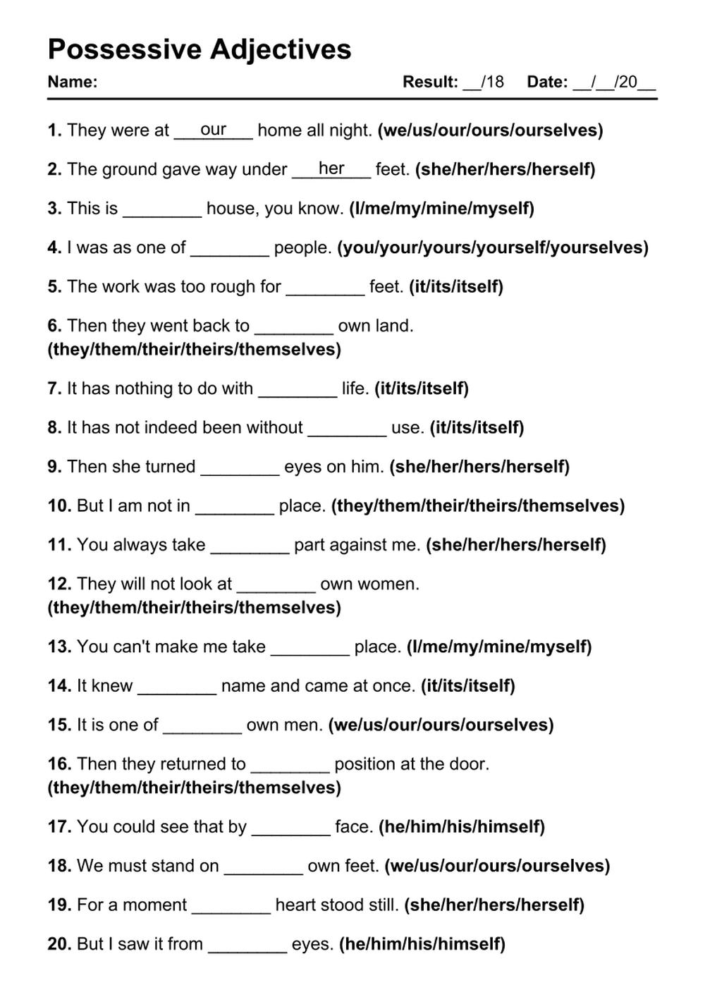 101 Possessive Adjectives PDF Worksheets With Answers Grammarism Printable Possessive Adjectives Grammar Worksheet For Grade 1 Made By Teachers