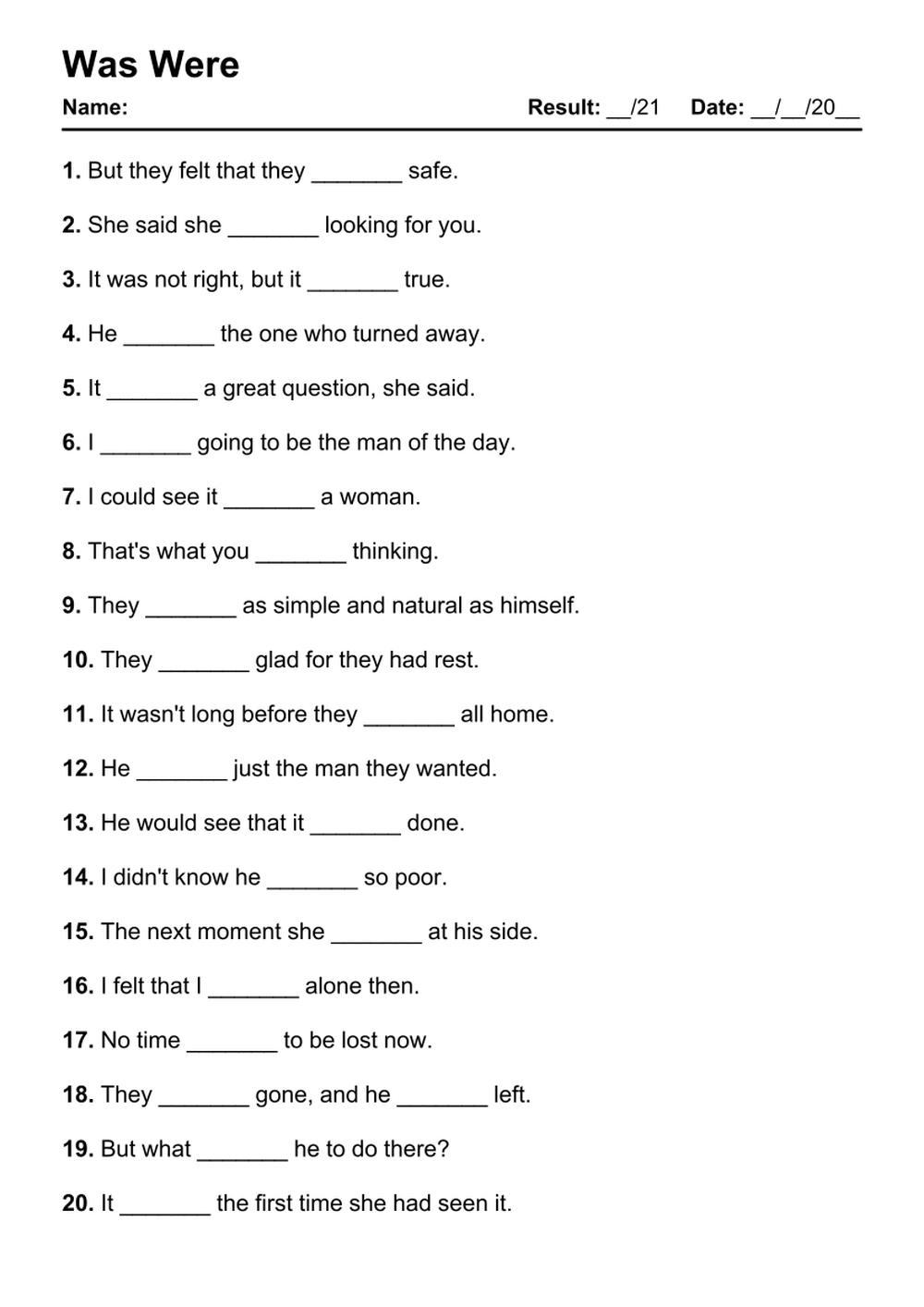 101 Was Were PDF Worksheets With Answers 2091 Exercises Grammarism