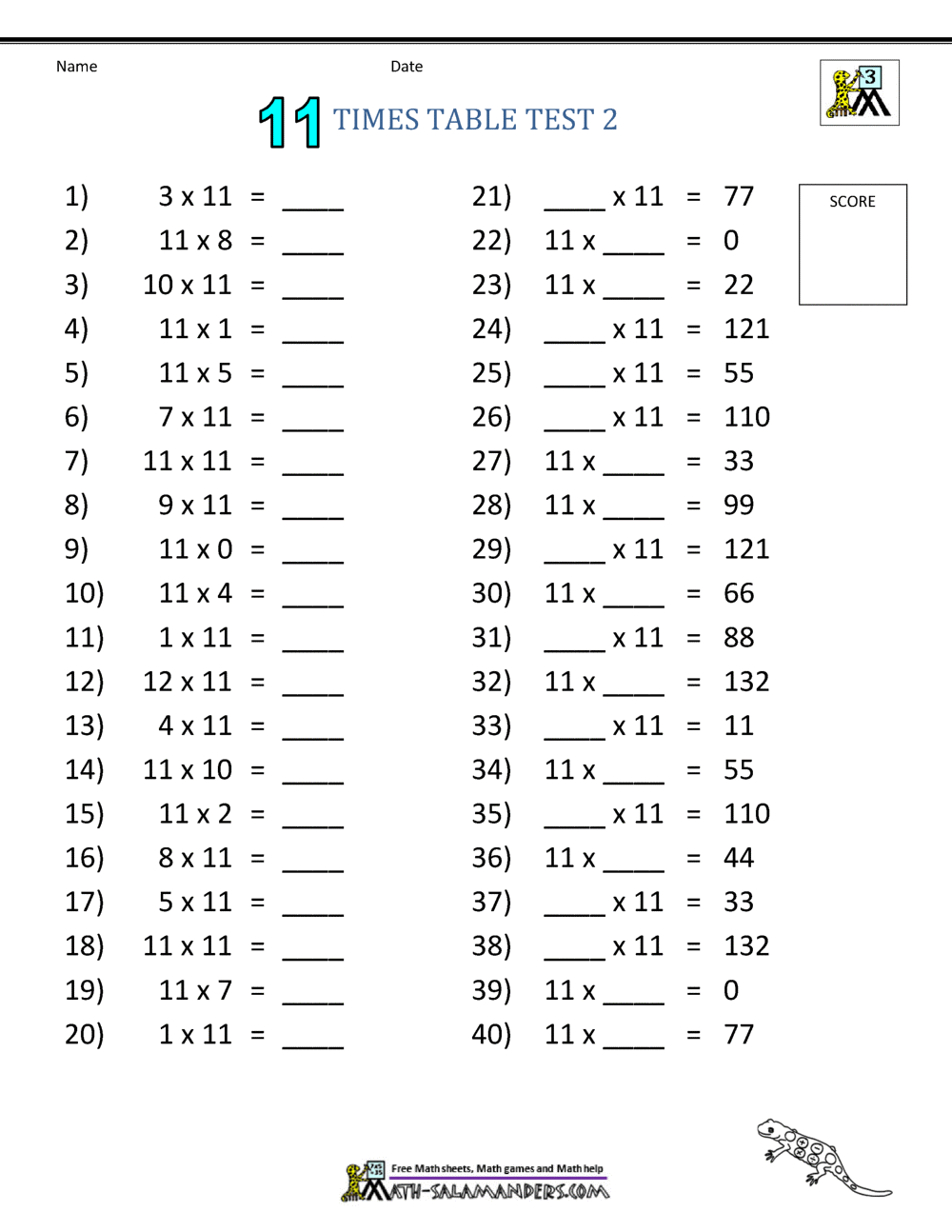 11 Times Tables Worksheets 11 Times Tables Worksheets