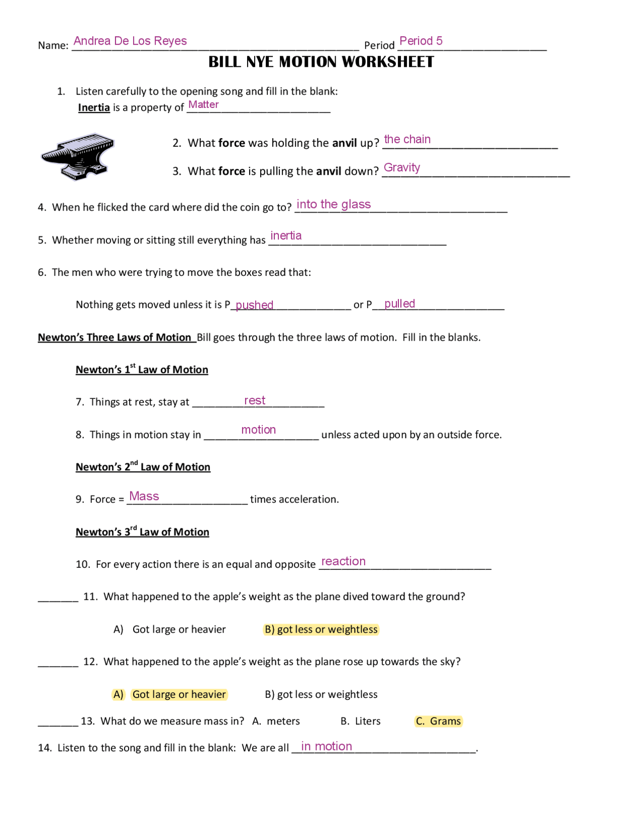 11th Grade Forces Motion Machines Worksheets