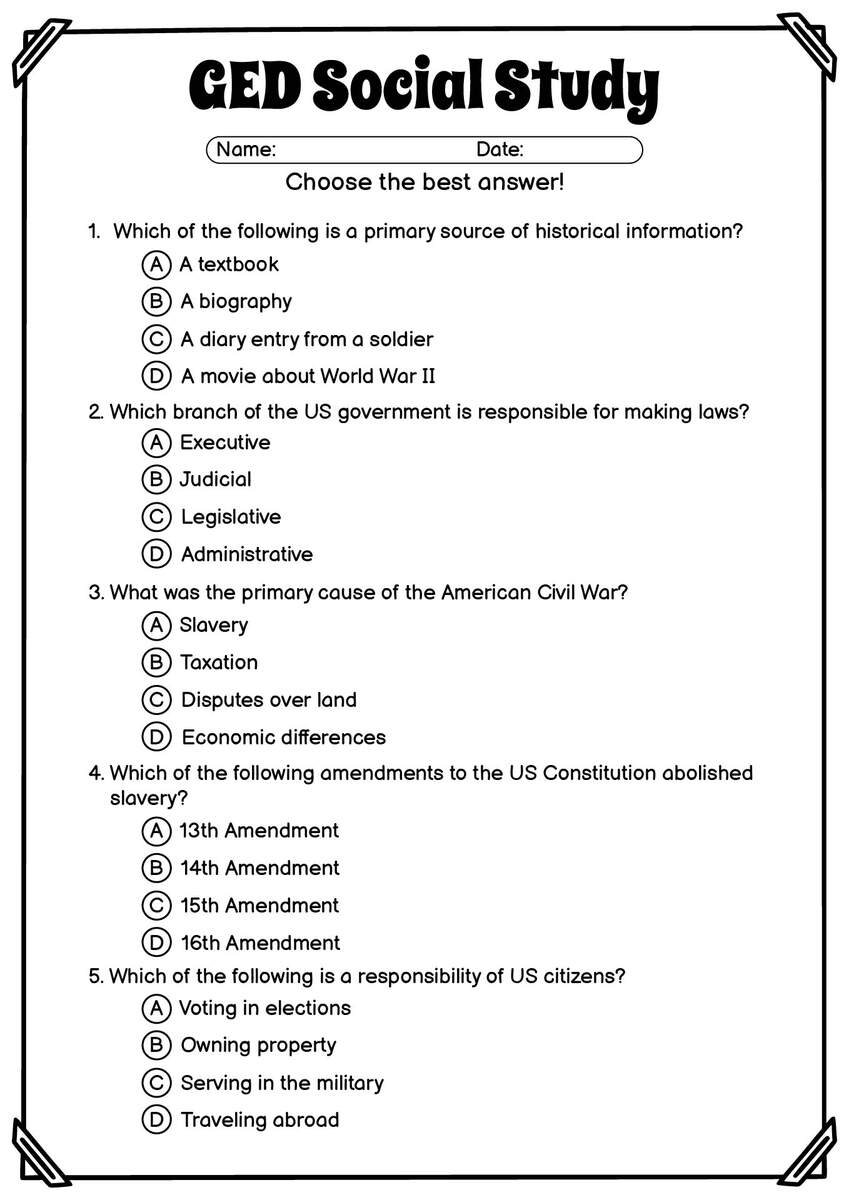 12 Printable GED Social Studies Worksheets Free PDF At Worksheeto 11 GED Reading Comprehension Worksheets Free PDF At Worksheeto