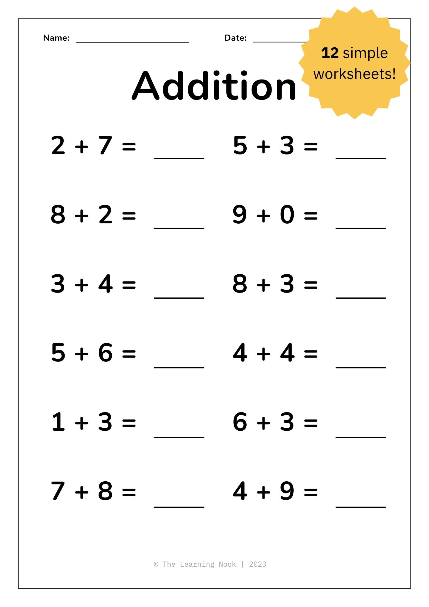 12 Single Digit Addition Worksheets Homeschool Kindergarten First Grade Maths Drills PDF Etsy 10 Printable Subtraction Fill In The Blanks Worksheets Numbers 1 20 For Kindergarten 1st Grade 2nd Grade Math Subtraction Worksheets Etsy