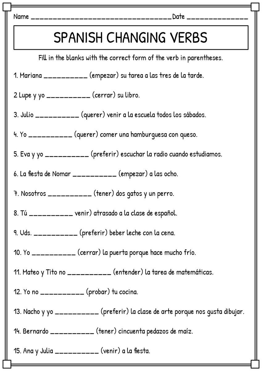 13 Worksheets Subject Verb In Spanish Free PDF At Worksheeto