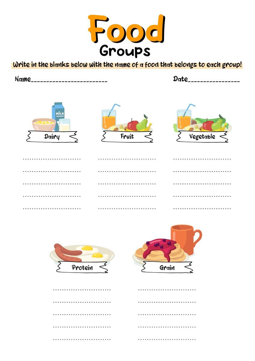 15 5 Food Groups Worksheet Free PDF At Worksheeto