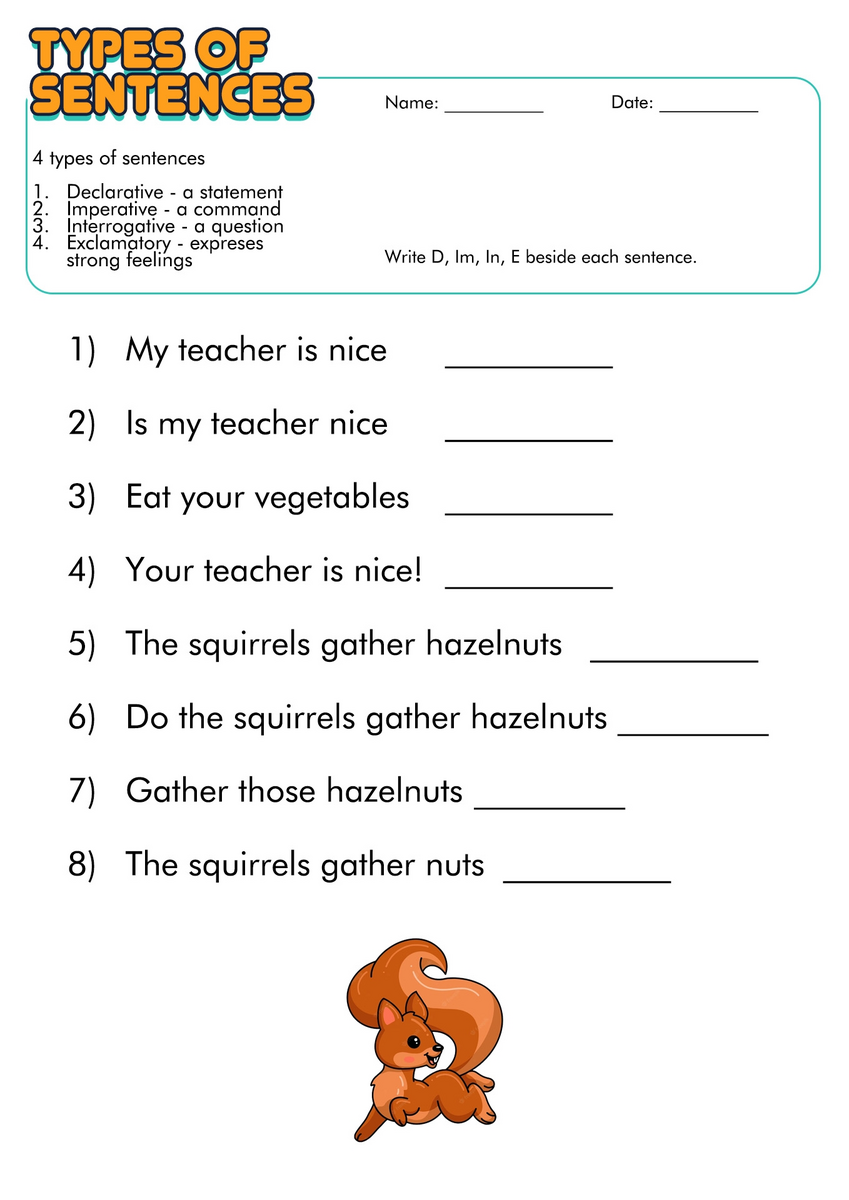 Sentence Types Worksheet Sentence Structure Activity