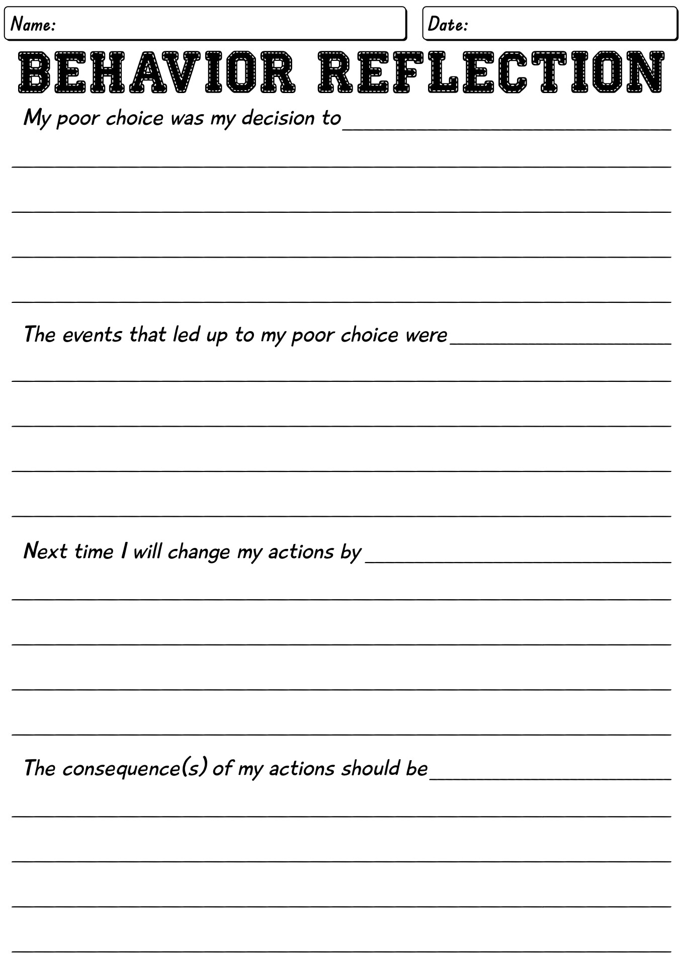 19 Student Behavior Reflection Worksheets Free PDF At Worksheeto