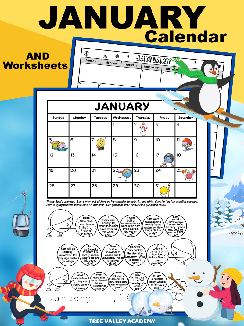 1st 2nd Grade Calendar Math Worksheets Tree Valley Academy Free Custom Printable Winter Calendar Templates Canva