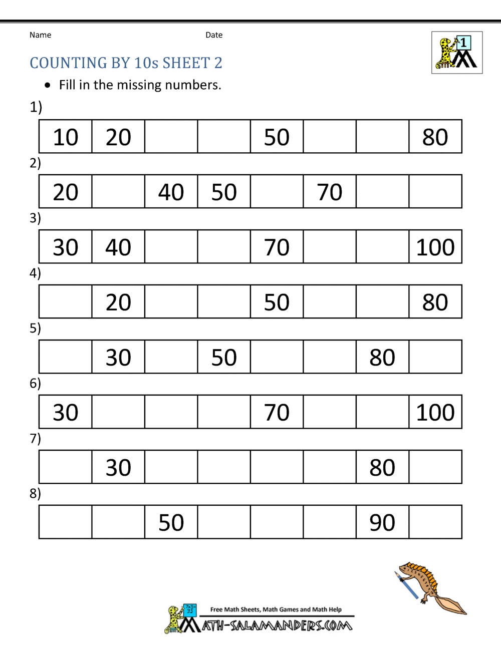 1st Grade Math Worksheets Counting By 1s And 10s SKip Counting By 10 Worksheets