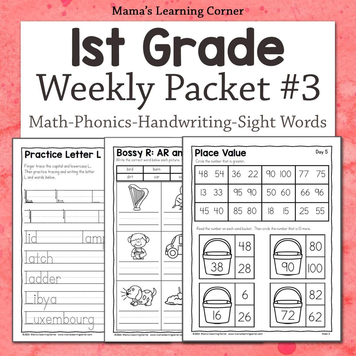 1st Grade Weekly Worksheet Packet 3 Mamas Learning Corner FREE Printable 4th Grade Math Worksheets Pdf