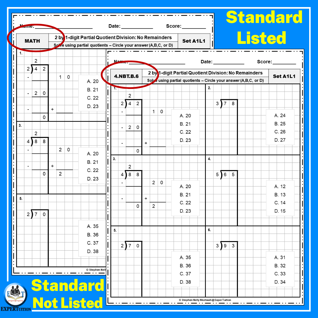 2 Digit By 1 Digit Partial Quotients Division With And Without Remainders Practice Worksheets Made By Teachers