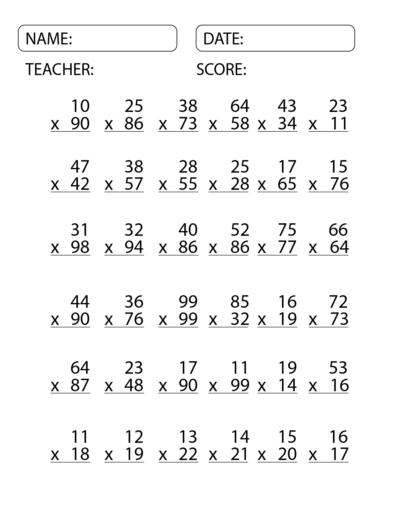 2 Digit By 2 Digit Multiplication Worksheets Math Multiplication Made By Teachers Multiplication Worksheets PDF Free Download