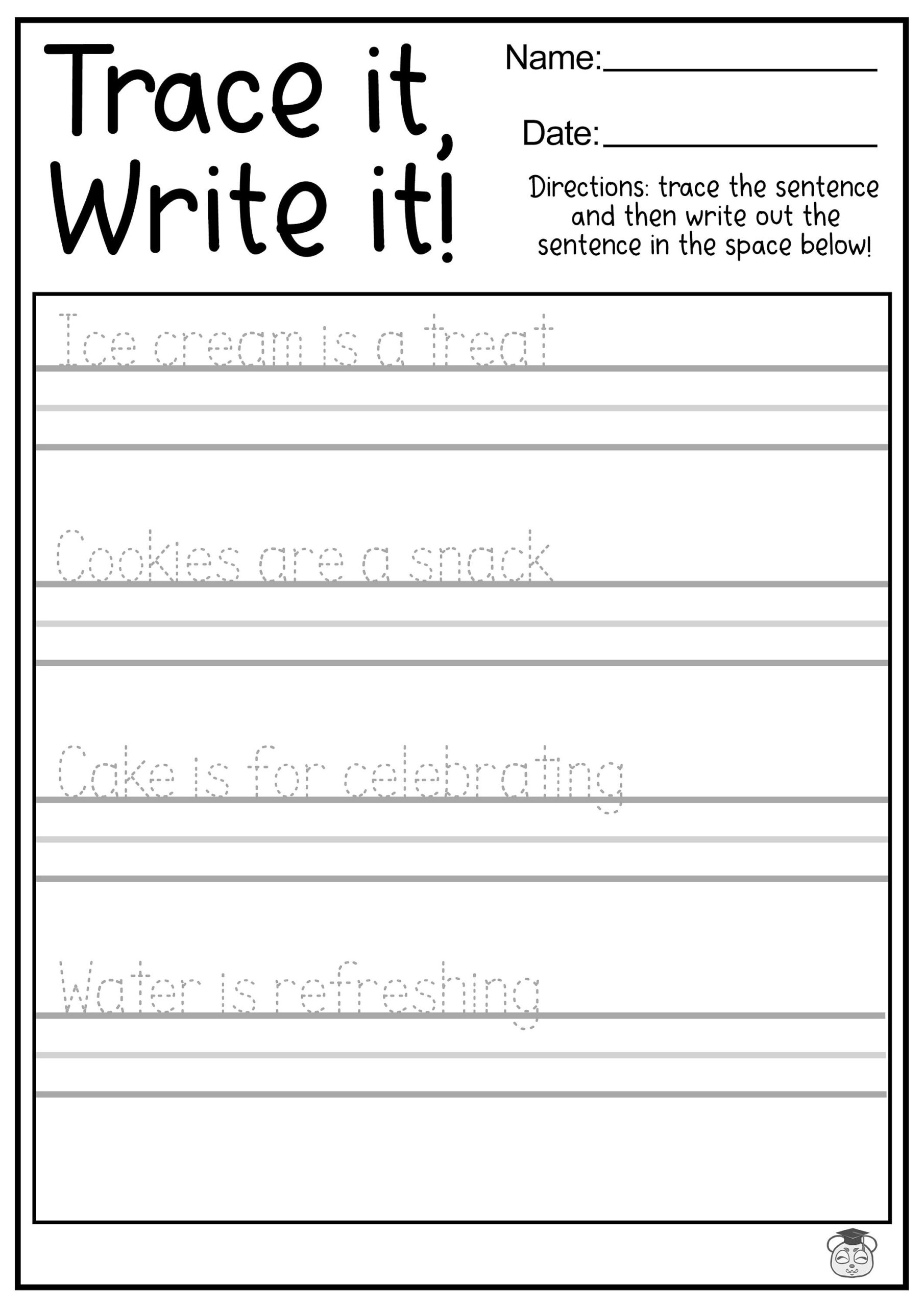 23 Printable Tracing And Writing English Worksheets Trace And Write The Sentences Practice Worksheets Ages 3 7 KG1 To Grade 2 Etsy Sentence Writing Practice Worksheets Kindergarten