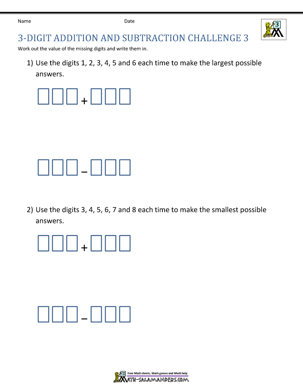 3 Digit Addition And Subtraction Worksheets 3 Digit Addition And Subtraction Worksheets