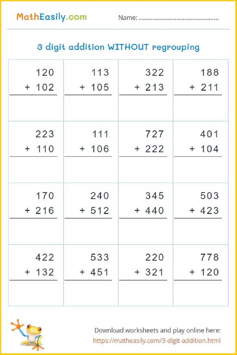3 Digit Addition Games WITH WITHOUT Regrouping 3 Digit Addition Games WITH WITHOUT Regrouping