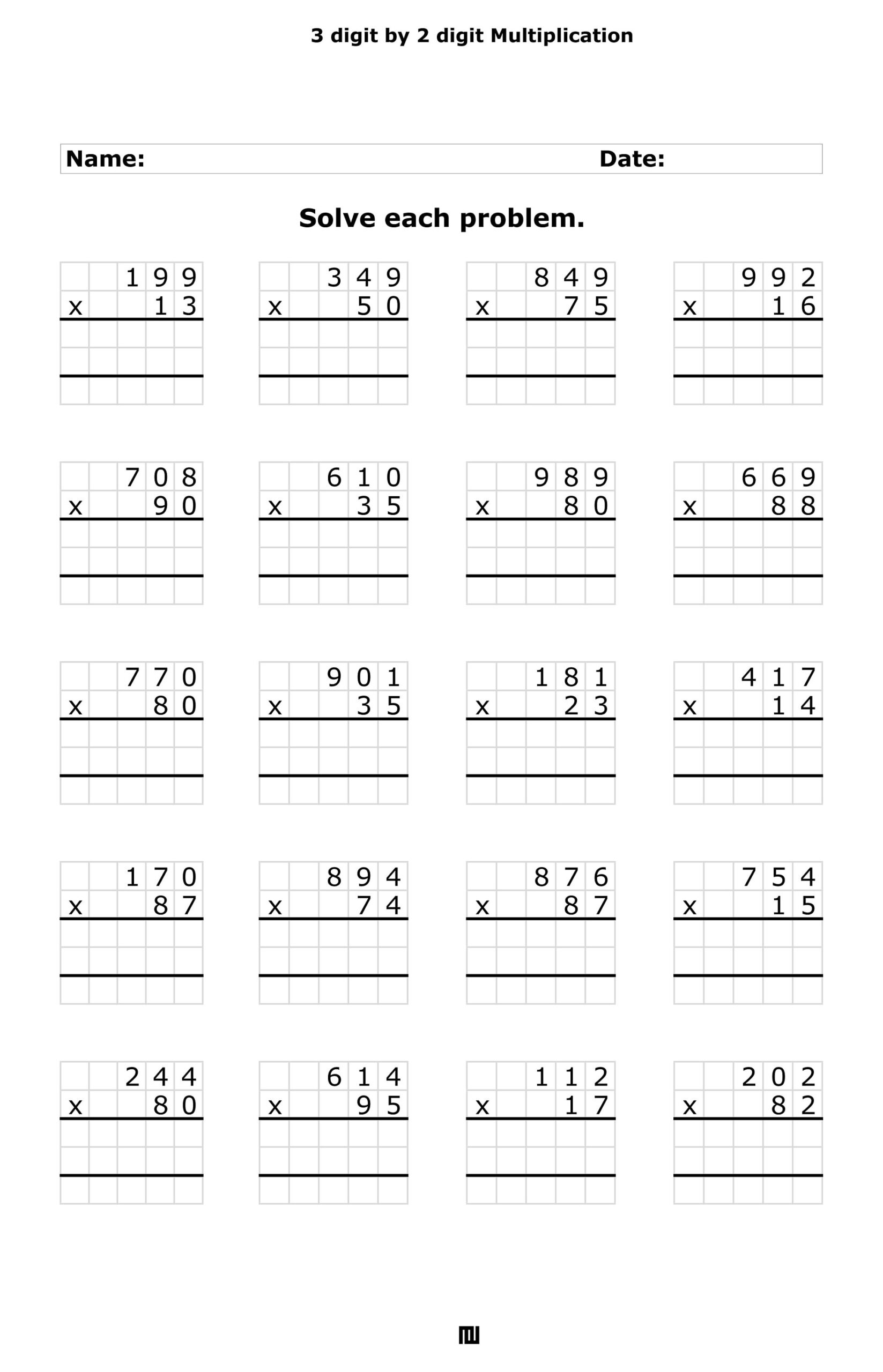 3 Digit By 2 Digit Multiplication Worksheets 100 Pages PDF Download Etsy