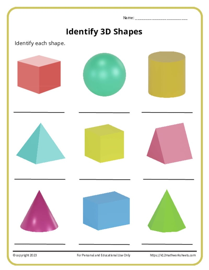 3D Shapes Practice Sheets For Preschool Pre K Kindergarten Color Trace Games Made By Teachers
