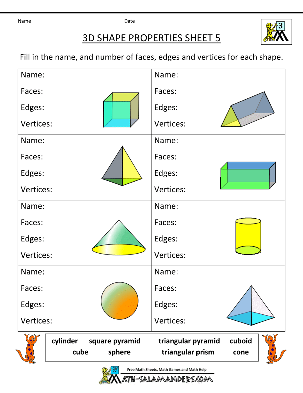 3d Shapes Worksheets 3d Shapes Worksheets