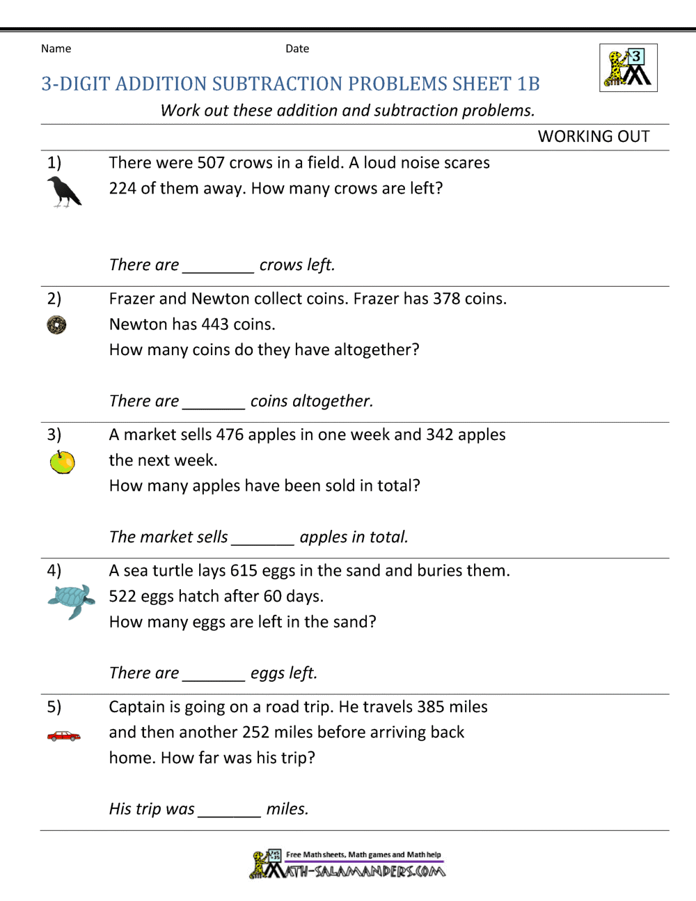 3rd Grade Addition And Subtraction Word Problems Addition And Subtraction Money Word Problems Math Worksheets For Grade 2 3 Made By Teachers