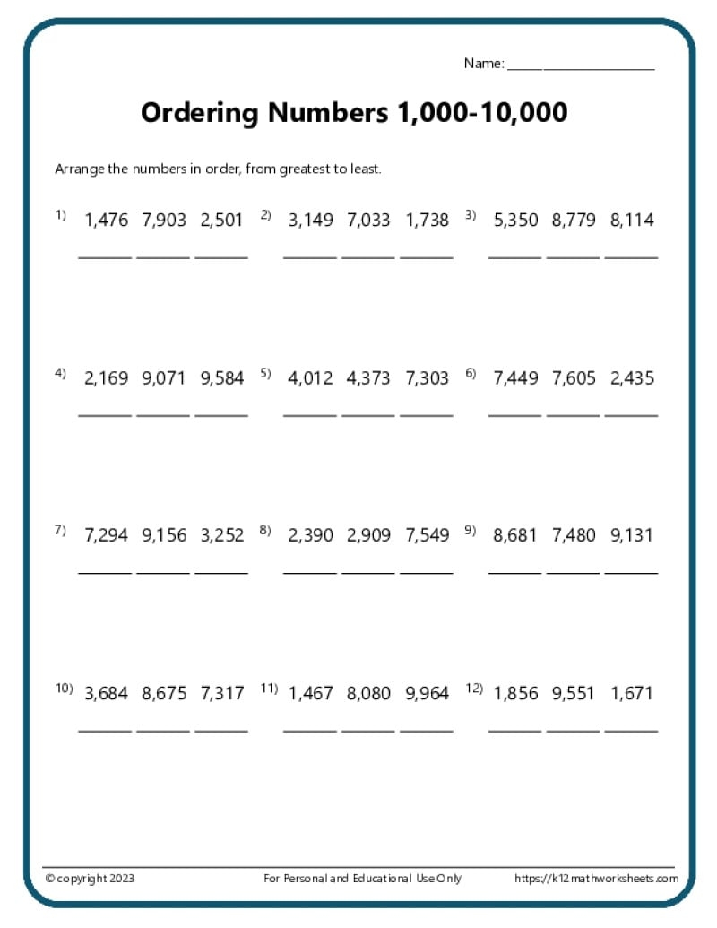3rd Grade Comparing And Ordering Numbers 3rd Grade Comparing And Ordering Numbers