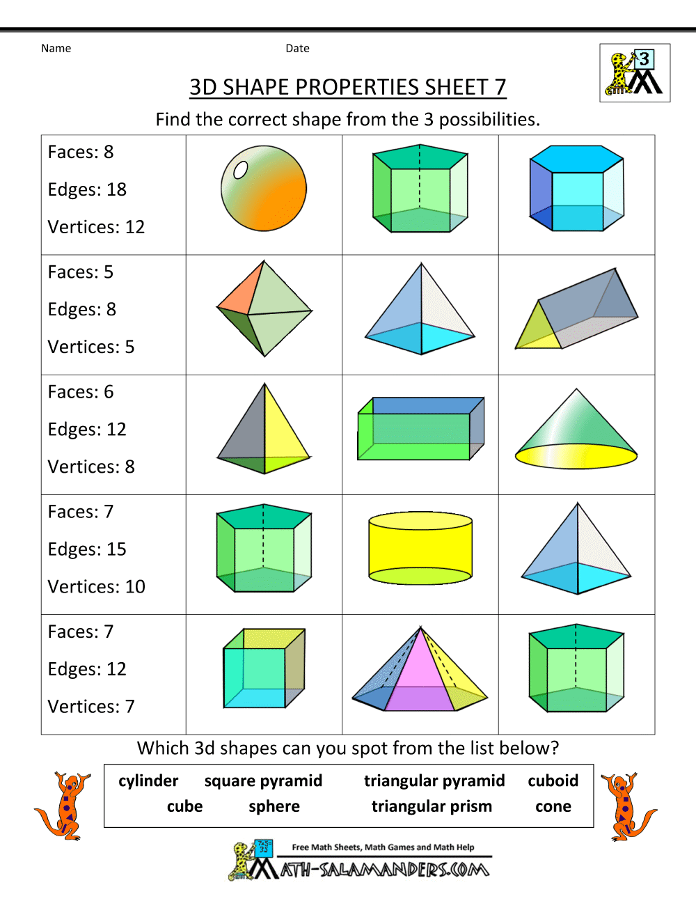 3rd Grade Geometry Worksheets 2D Shapes Worksheets