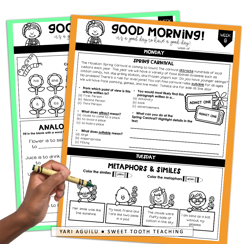 3rd Grade Morning Work BUNDLE ELA Daily Review Activities Printable Bell Ringers Spring Fall Winter Shop Sweet Tooth Teaching Third Grade Reading Worksheets Improve Fluency Vocabulary