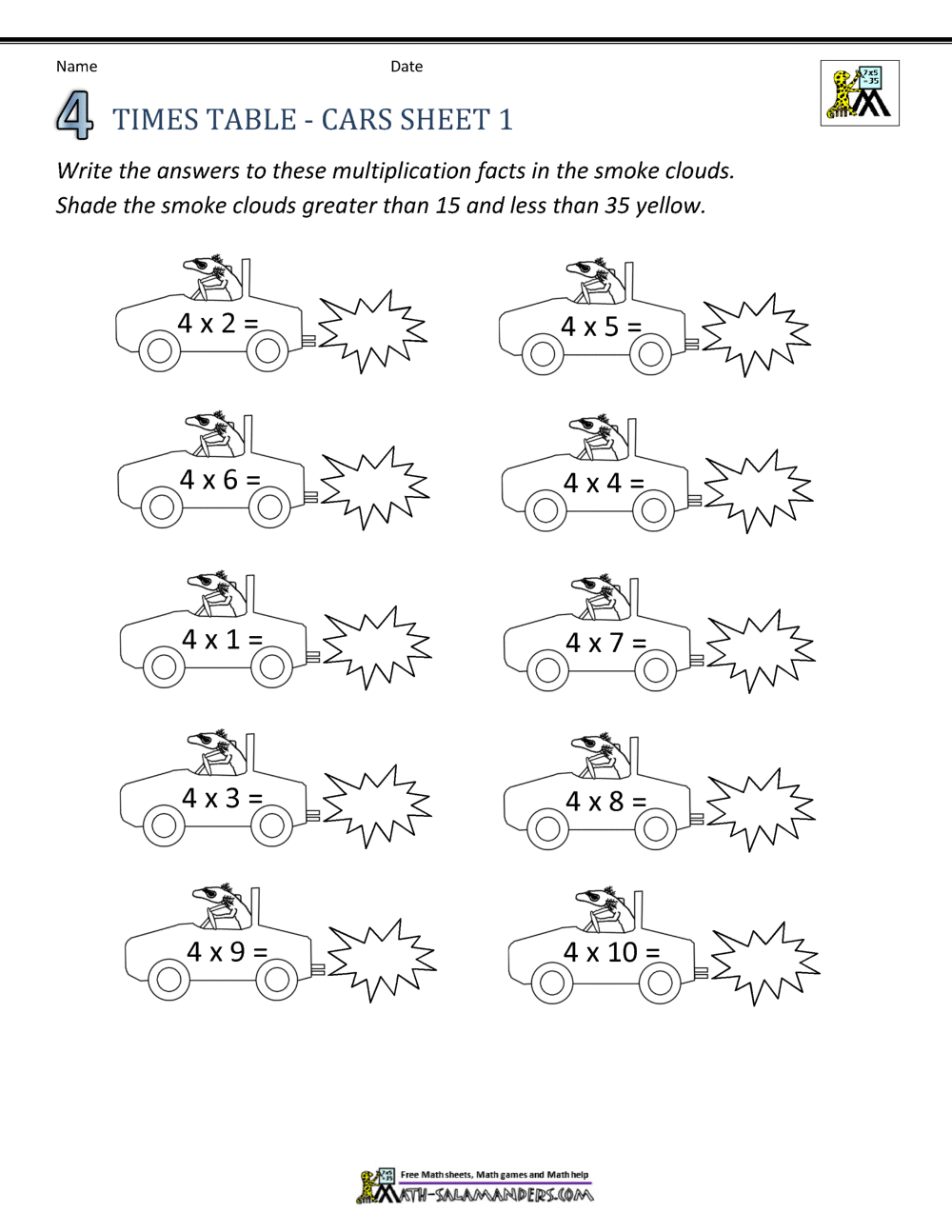 4 Times Table Worksheet Page