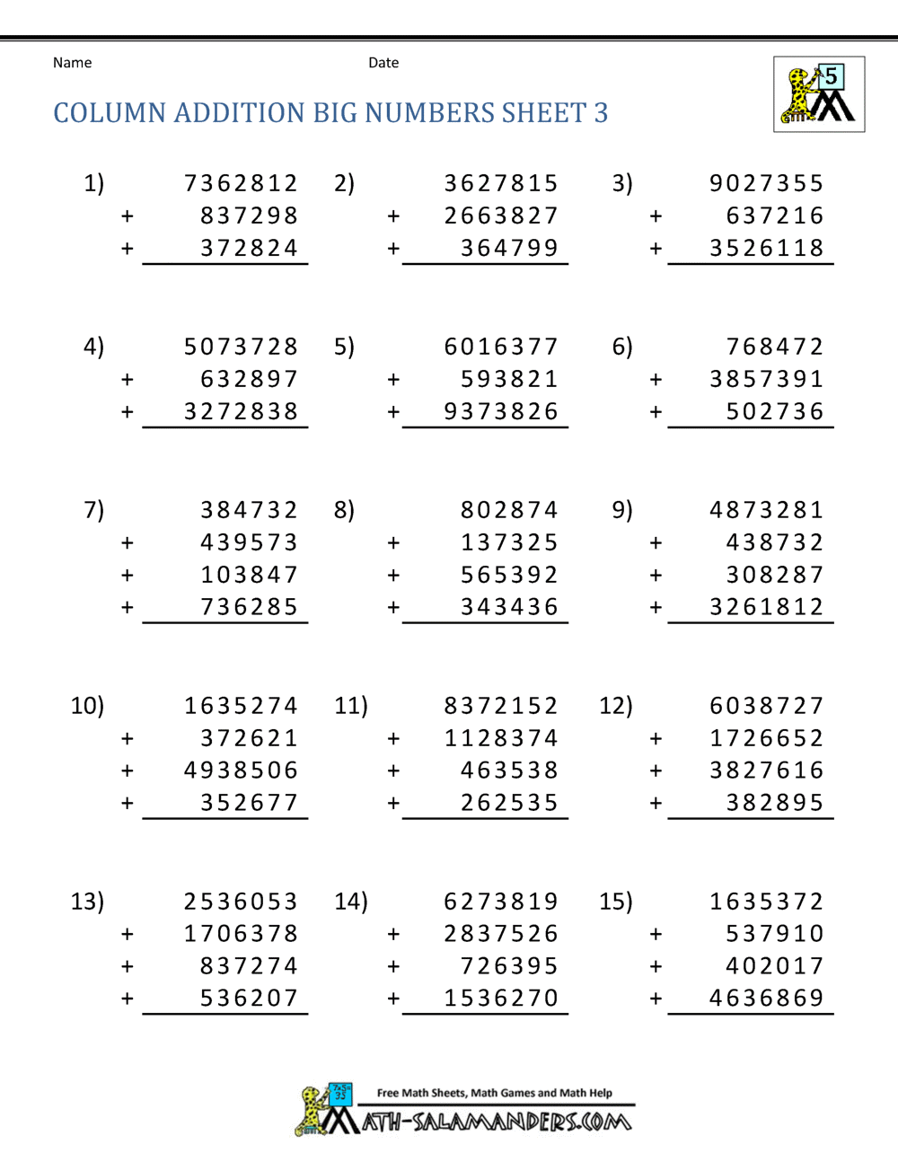 5th Grade Addition Worksheets 5th Grade Addition Worksheets