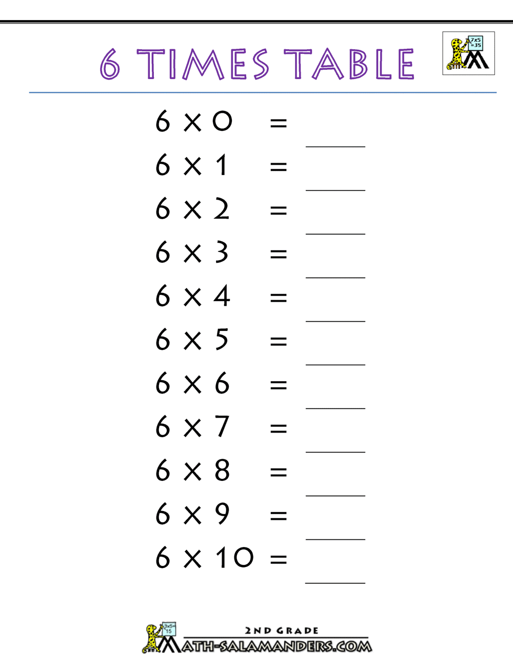 6 Times Table 6 Times Table