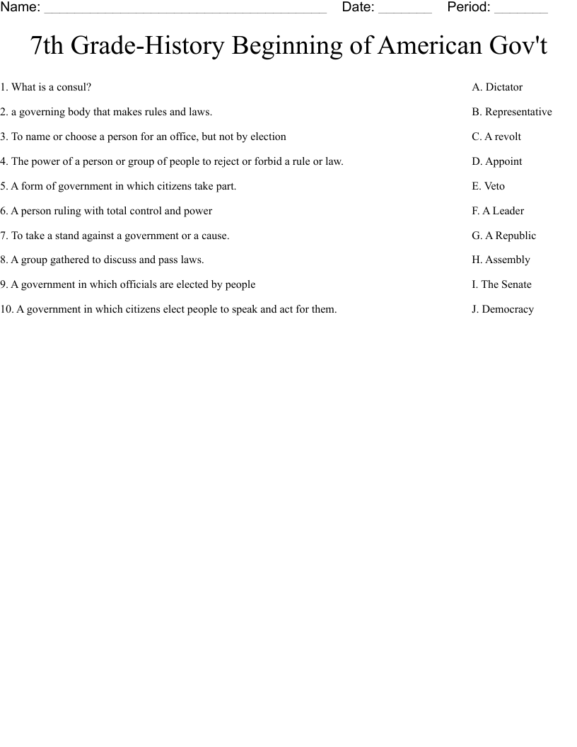 7th Grade History Beginning Of American Gov T Worksheet WordMint 7th Grade Social Studies Week 1 Assignment Gateway Charter Academy Worksheets Library