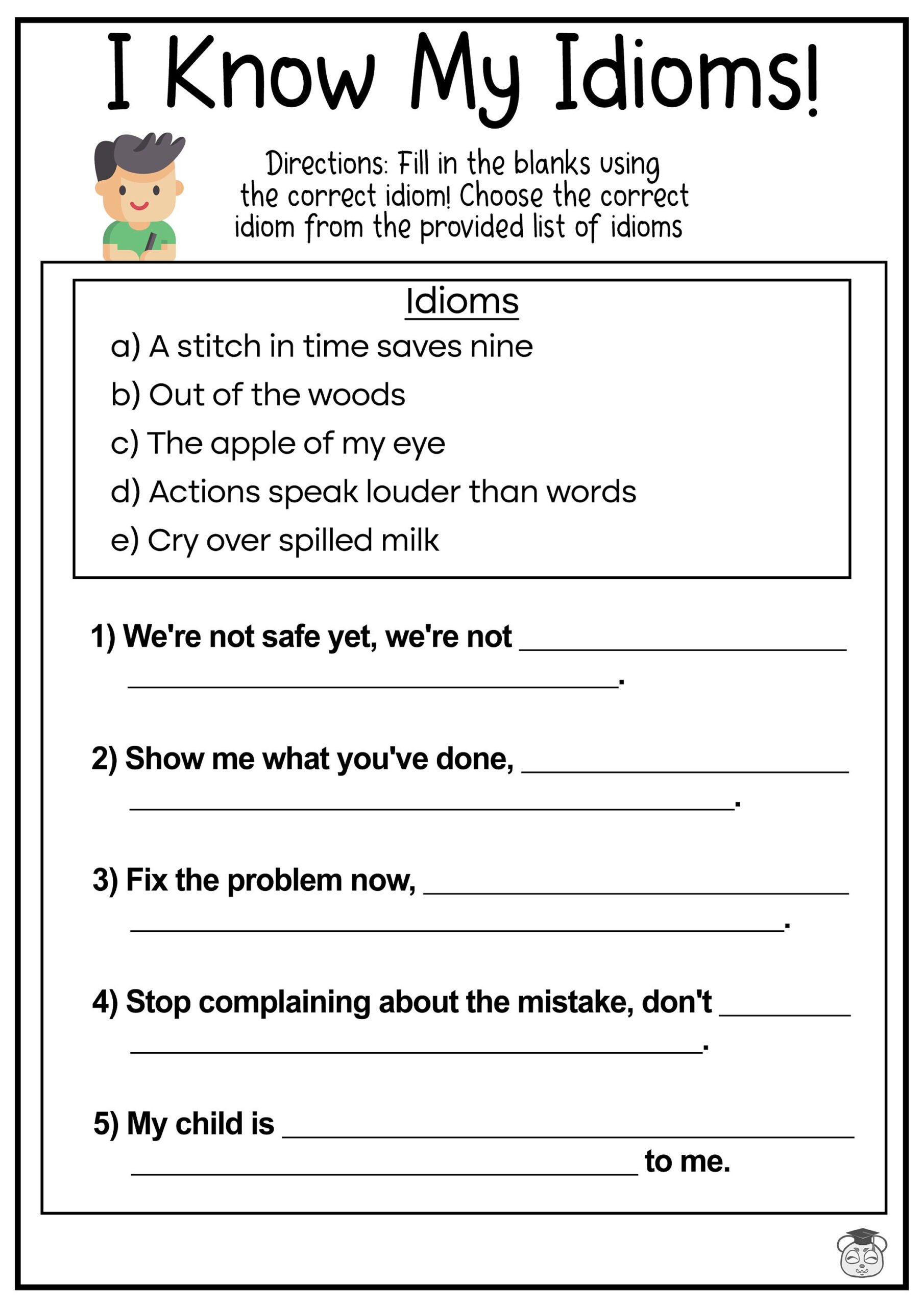 8 Printable Fill In The Blanks Idioms English Worksheets Fill In The Blanks With The Correct Idiom Ages 4 8 KG1 To Grade 3 Etsy Canada Idioms Grammar Activity Book 48 Pages Barker Creek Publishing