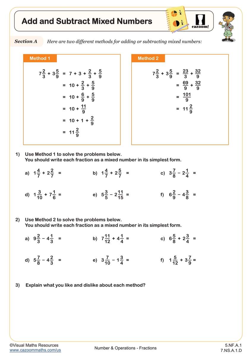 Add And Subtract Mixed Numbers Worksheet Fun And Engaging 5th Grade And 7th Grade Number Operations Worksheet Cazoom Math Adding Subtracting Fractions Worksheets