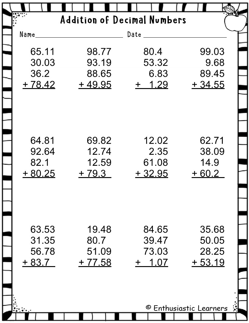 Adding Decimals Worksheets Hundredths 4 Addends Math Problems Teaching Resources Adding Decimals Worksheets Hundredths 4 Addends Math Problems Teaching Resources