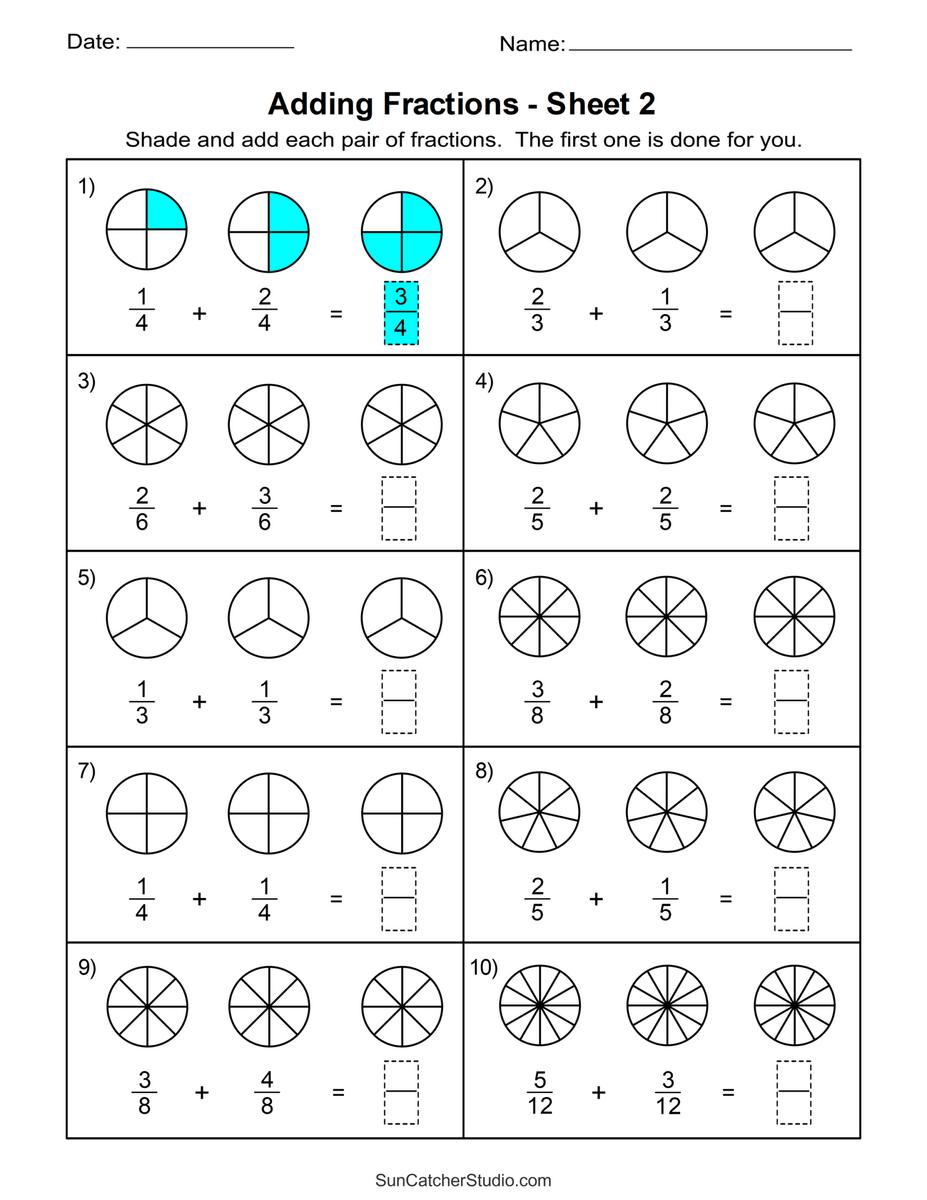 Adding Fractions Worksheets Same And Unlike Denominators Free Printables Lettering SVG Files Tools Apps
