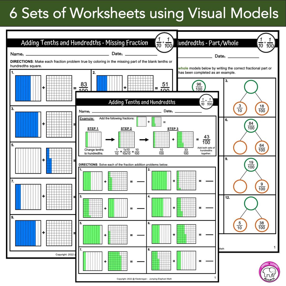 Adding Tenths And Hundredths Google Slides And Worksheets Fractions Bundle Made By Teachers Decimal Addition Worksheets 5th Grade
