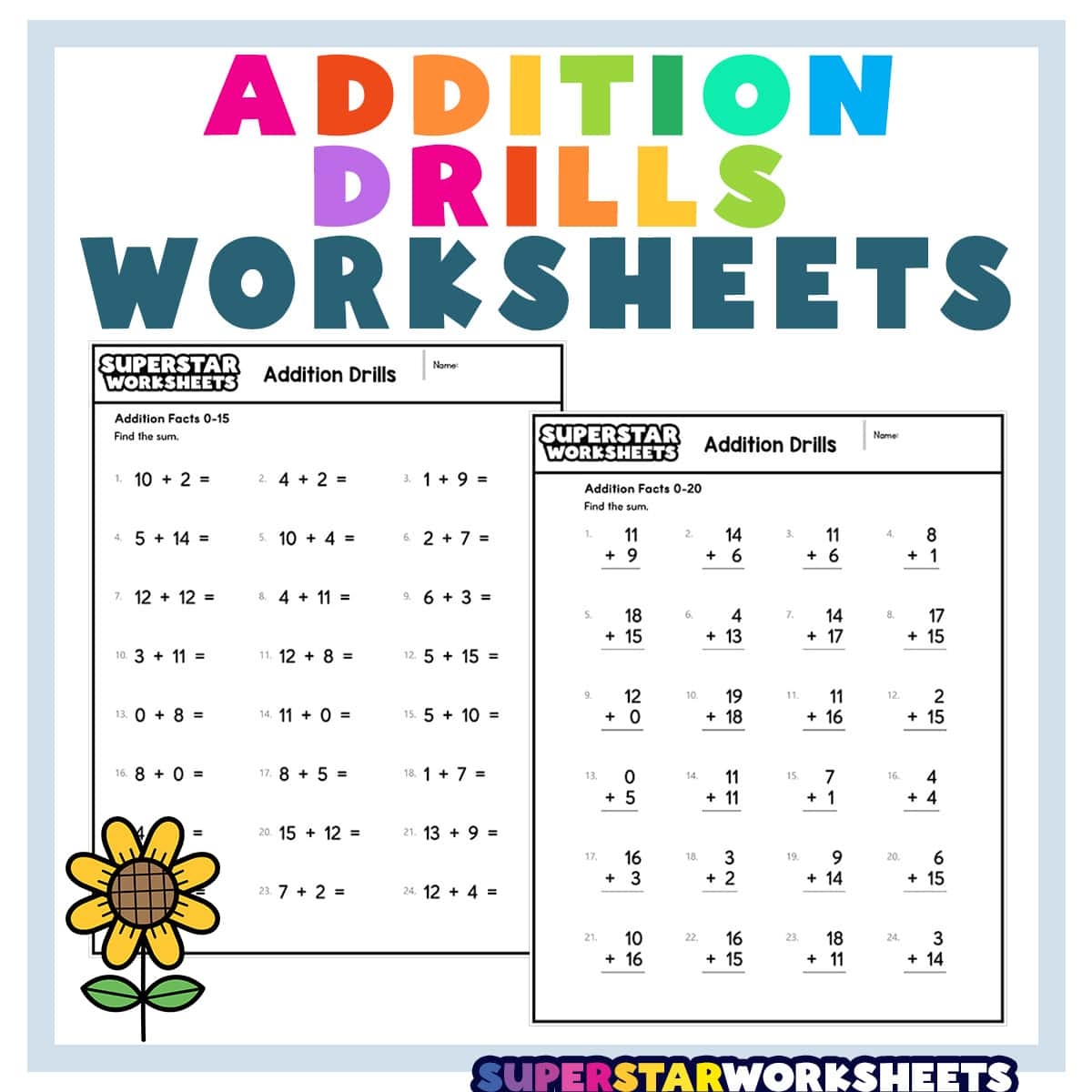 Addition Drills Superstar Worksheets Addition 1 Minute Drill 10 Math Worksheets PDF Etsy