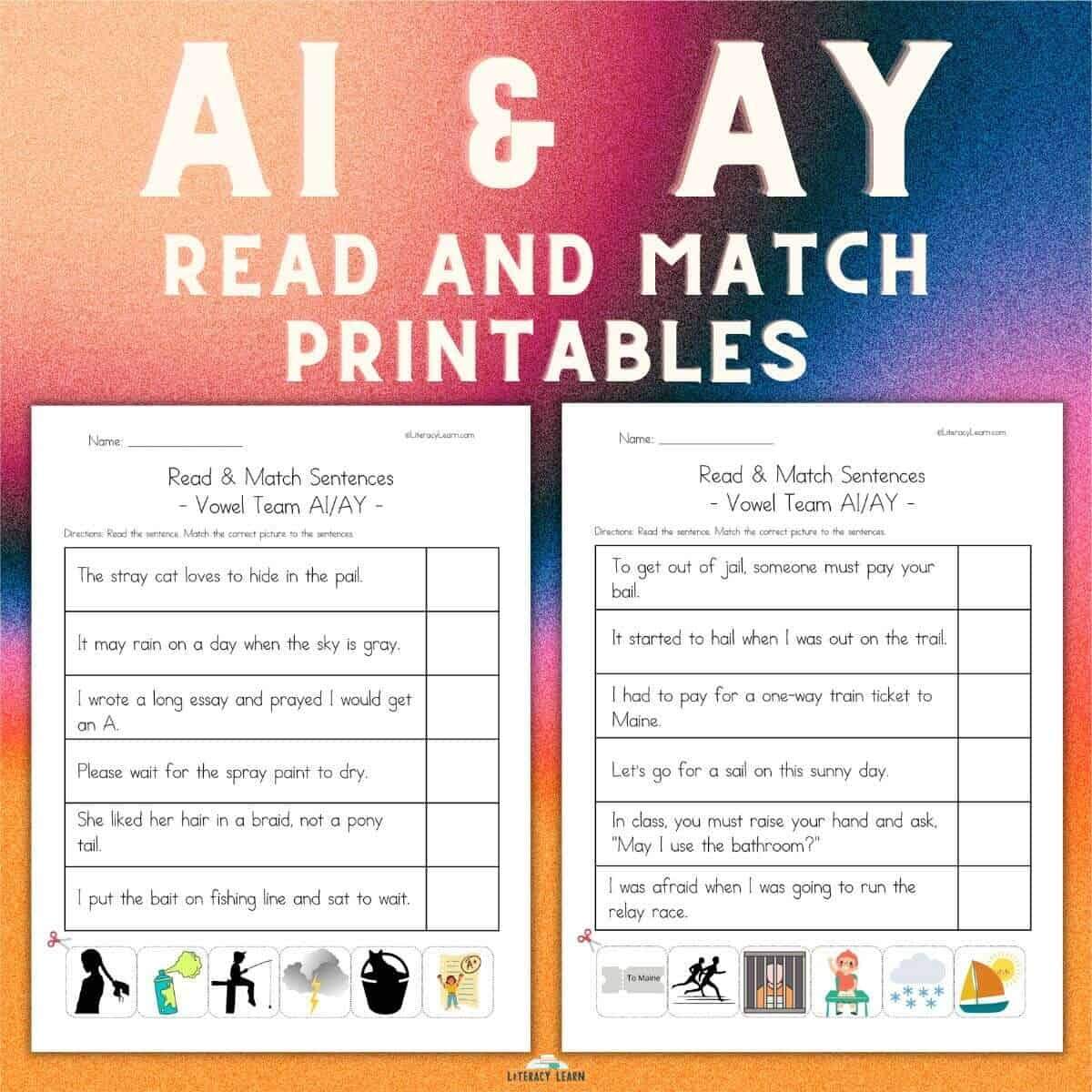 AI And AY Words Read Match Worksheets FREE Literacy Learn AI And AY Words Read Match Worksheets FREE Literacy Learn