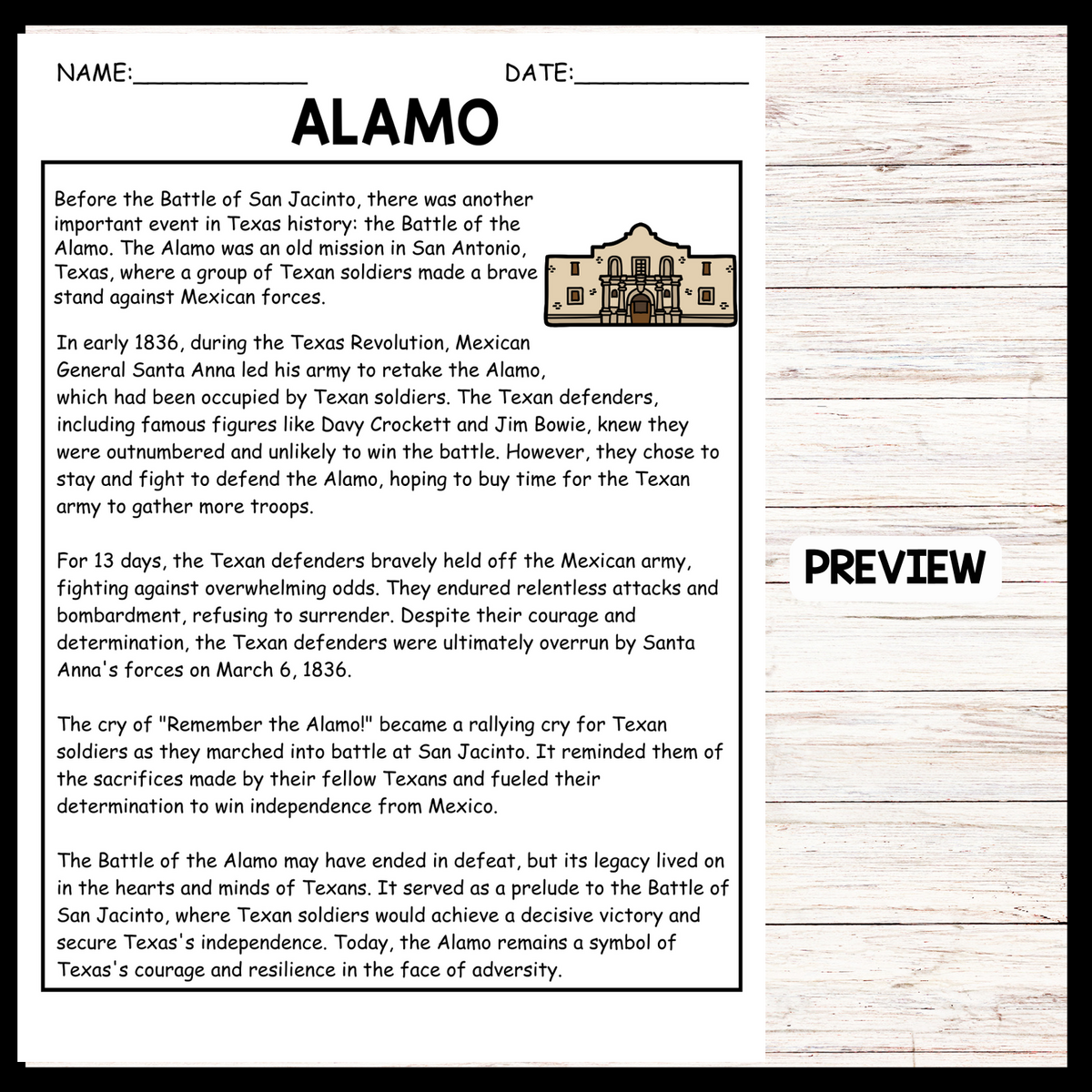 ALAMO Texas History Reading Comprehension Worksheets Made By Teachers The Alamo Coloring Pages Free Printable