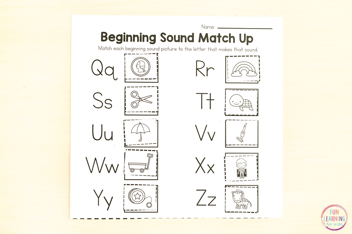 Alphabet Beginning Sound Match Up Worksheets Beginning Sounds Matching Clip Cards Free Printable