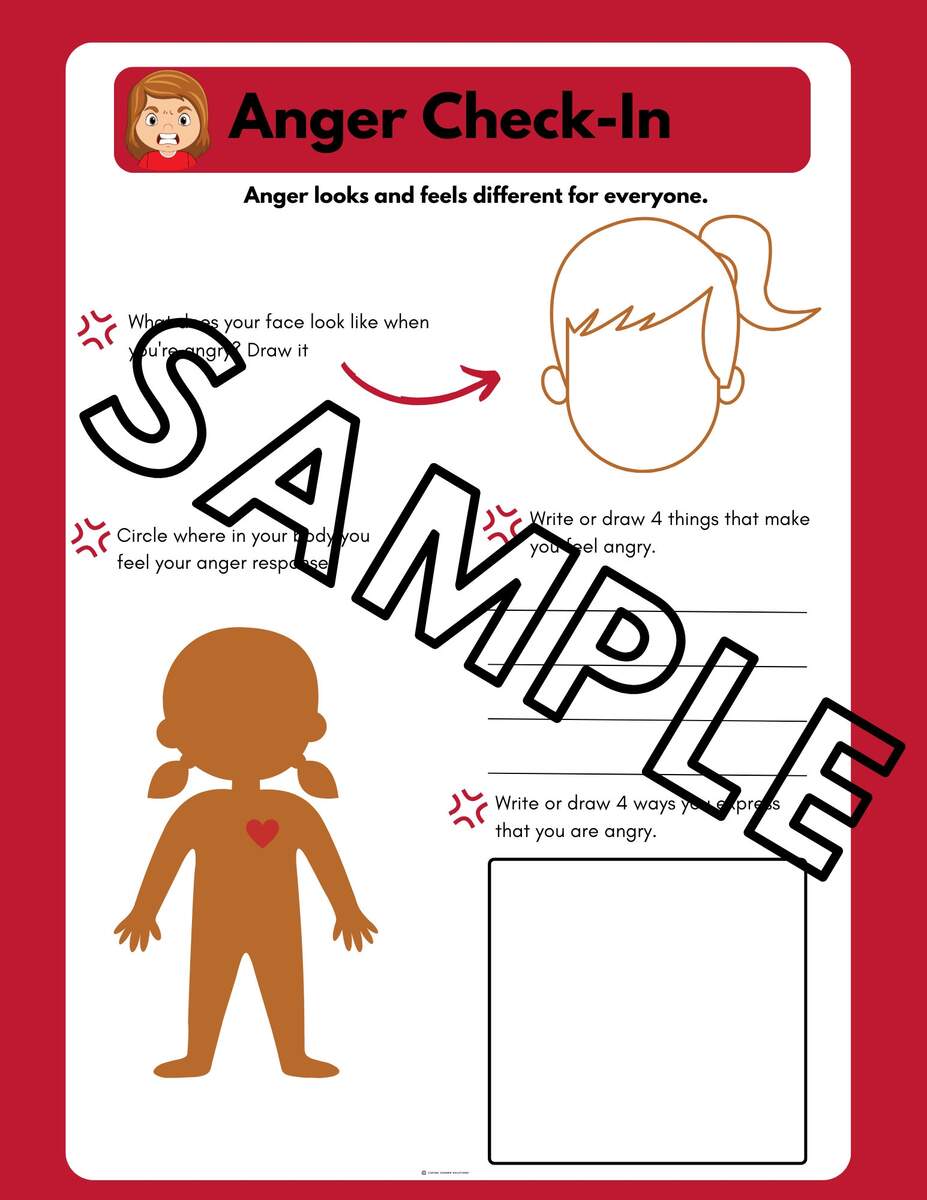 Anger Worksheet Kids Anger Worksheet Emotions Check in Etsy