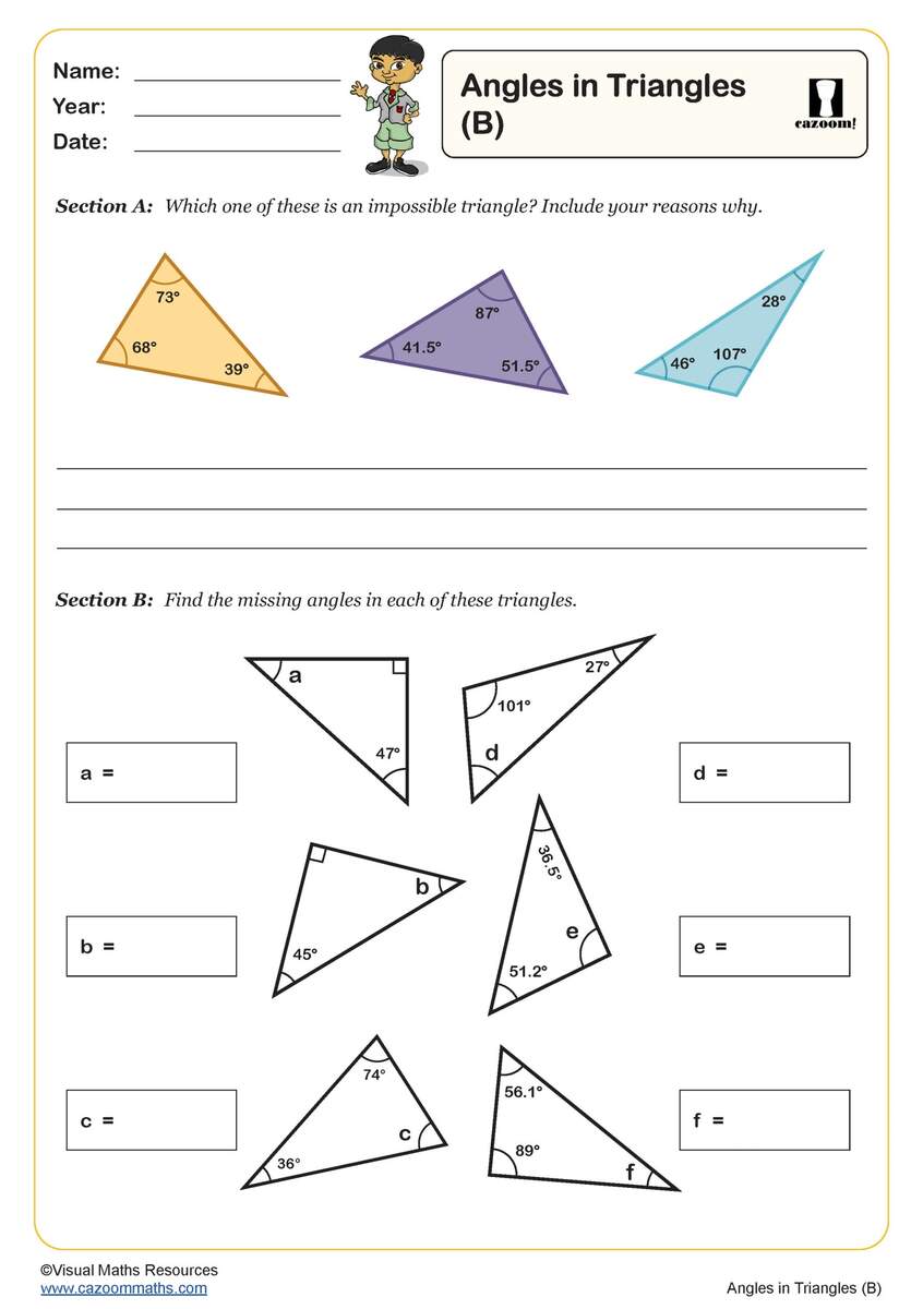 Angles In Triangles B Worksheet PDF Printable Geometry Worksheets Factors And Multiples Worksheet