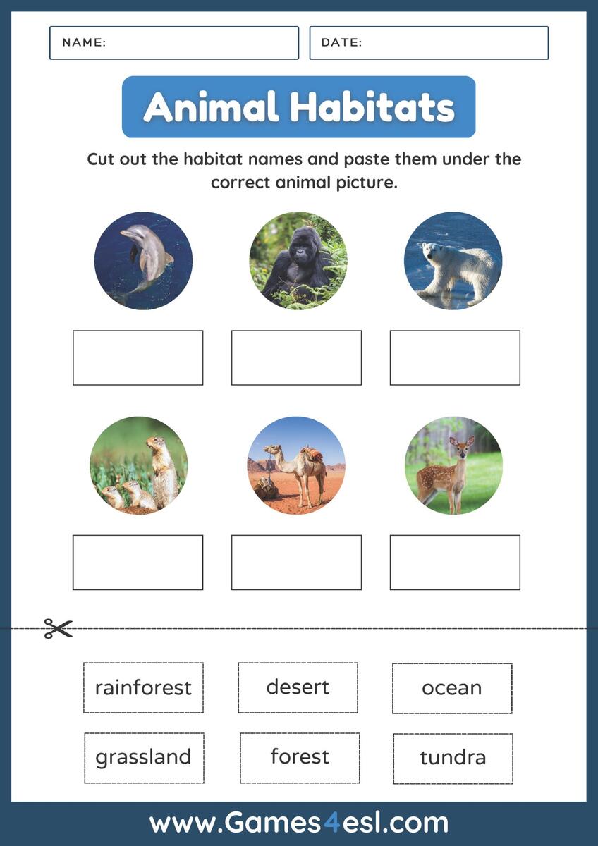 Animals And Habitats Free PDF Worksheets For Kids Games4esl Animals And Habitats Free PDF Worksheets For Kids Games4esl