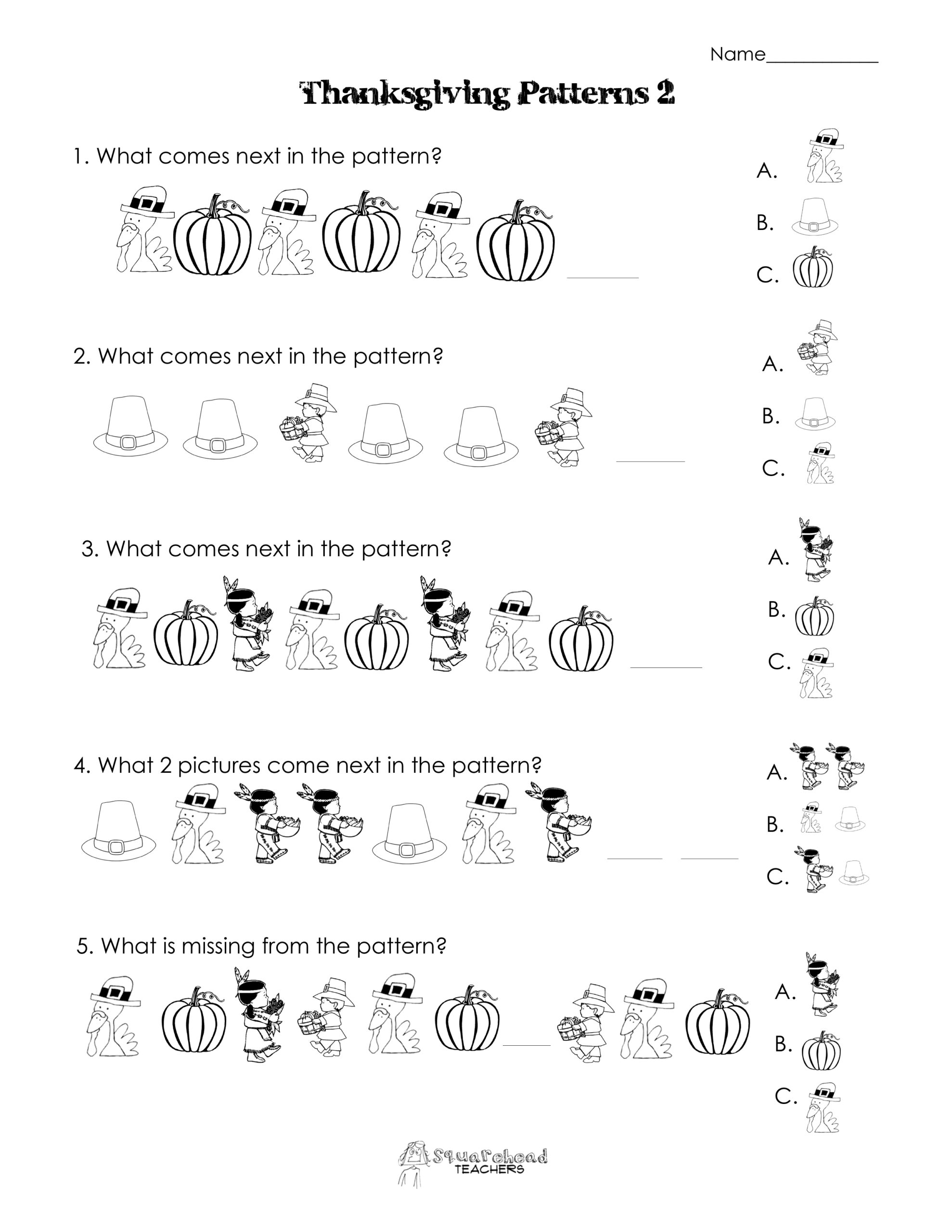 Another Thanksgiving Patterns Worksheet K 2nd Squarehead Teachers Another Thanksgiving Patterns Worksheet K 2nd Squarehead Teachers