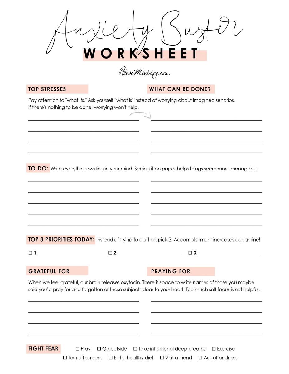 Anxiety Buster Worksheet No Fear Verses Printable House Mix 23 Printable Mindfulness Worksheets For Adults In 2024 Happier Human