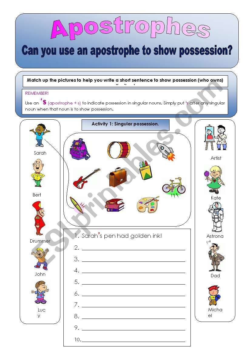 Apostrophes Can You Use Apostrophes To Show Possession Plural And Singular Activities ESL Worksheet By Cheezels