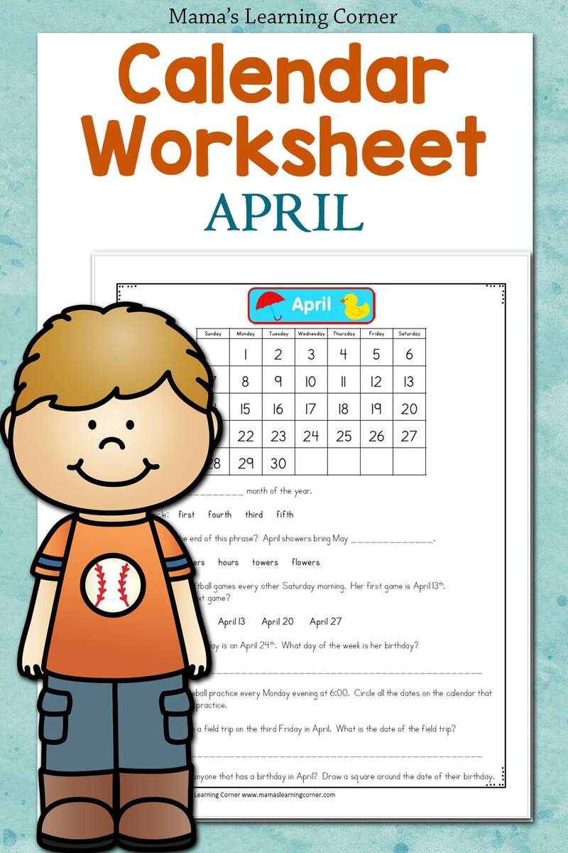 April Calendar Worksheet Mamas Learning Corner