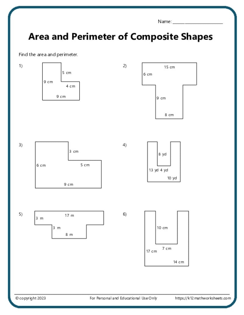 Area And Perimeter Of Composite Shapes K12 Math Worksheets Area And Perimeter Of Composite Shapes K12 Math Worksheets