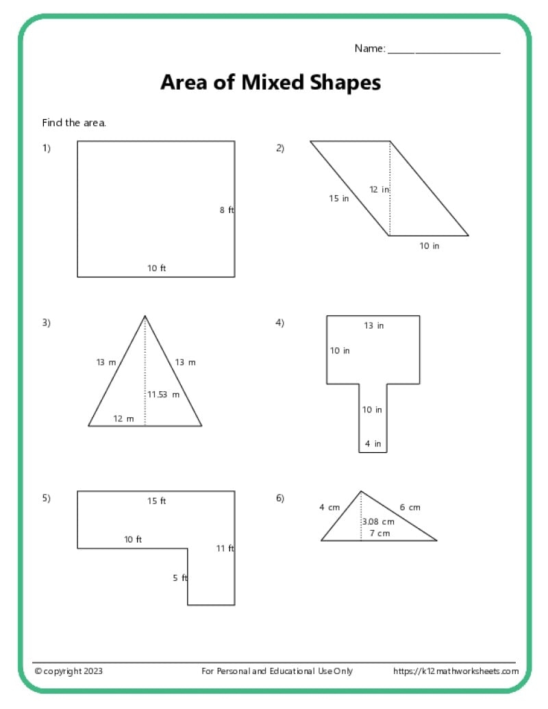 Area Of Rectangle Worksheets
